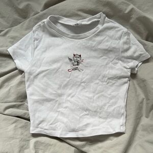 Garage White Cropped Baby Tee with graphic